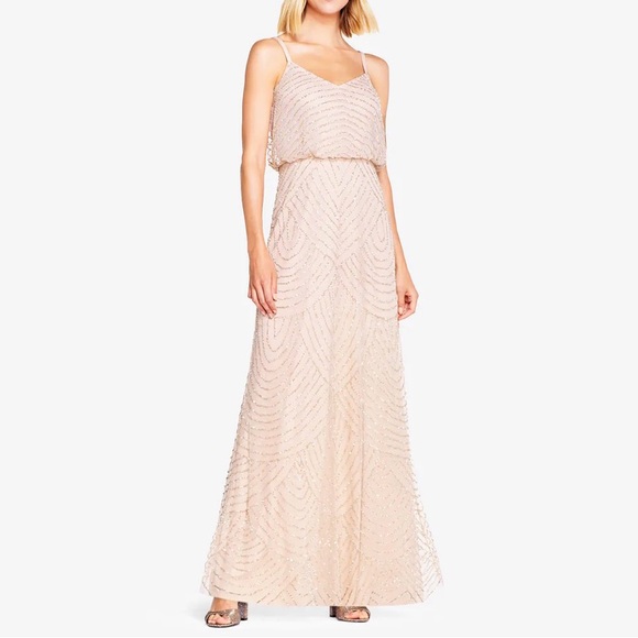 Adrianna Papell Art Deco Beaded Blouson Gown in Blush - Picture 2 of 9